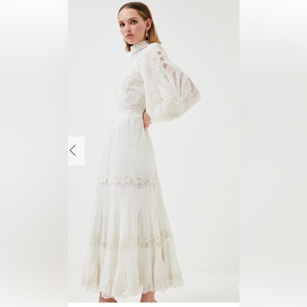 Karen Millen x Lydia Millen White Cutwork Lace Maxi Dress - Elegant & Timeless